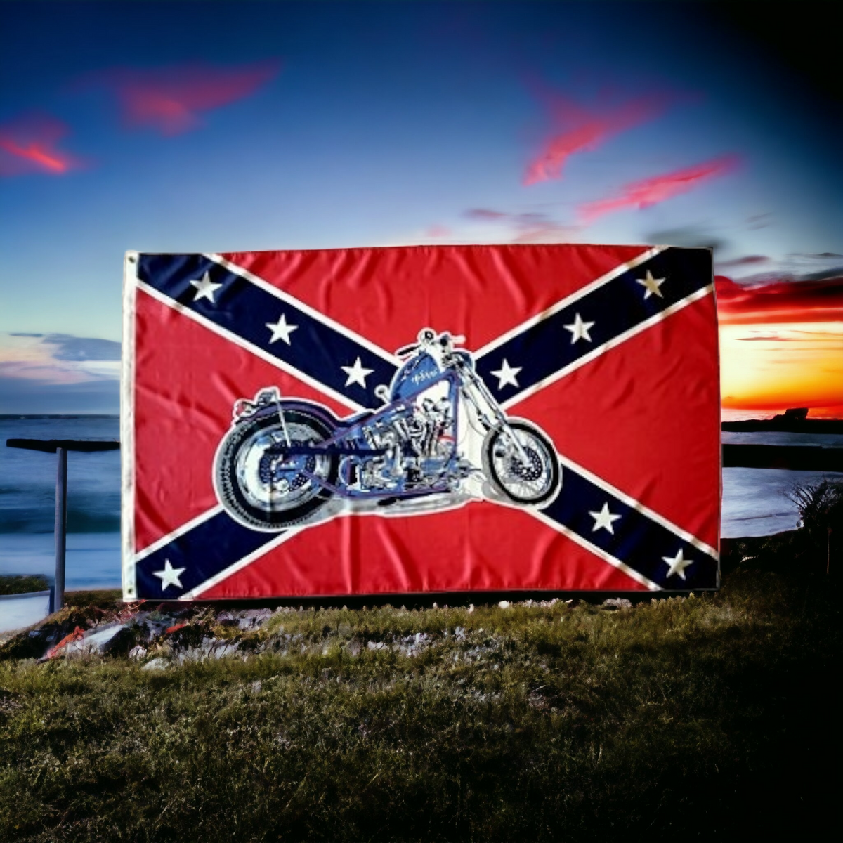 Battle Flag w/ Motorcycle
