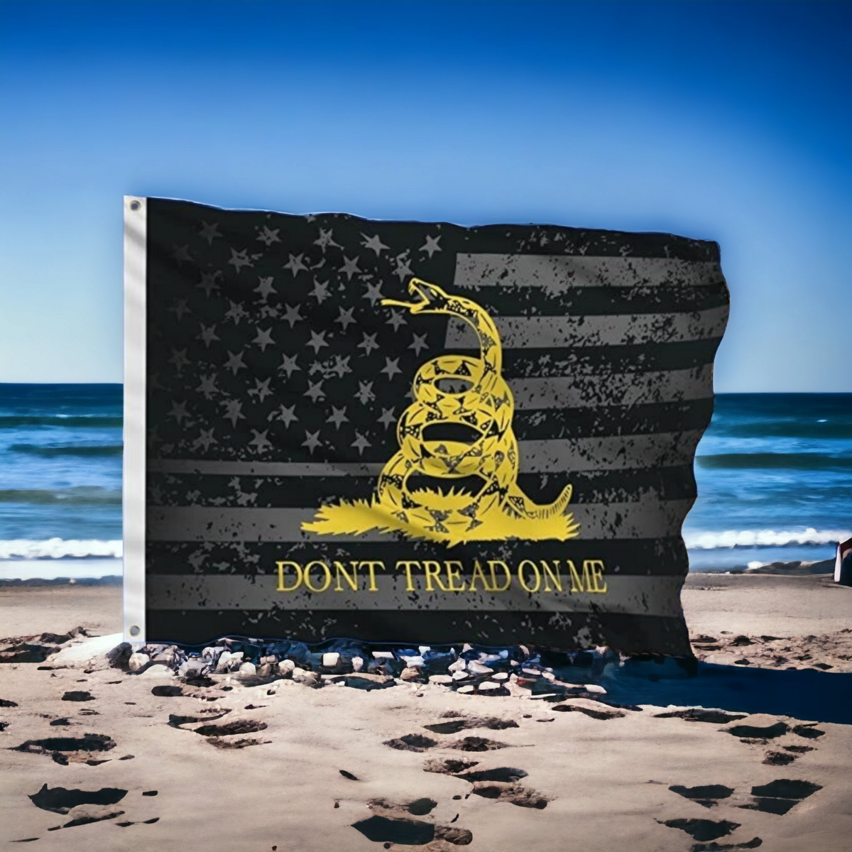 Grey / Black US Flag With Don't Tread On Me Flag