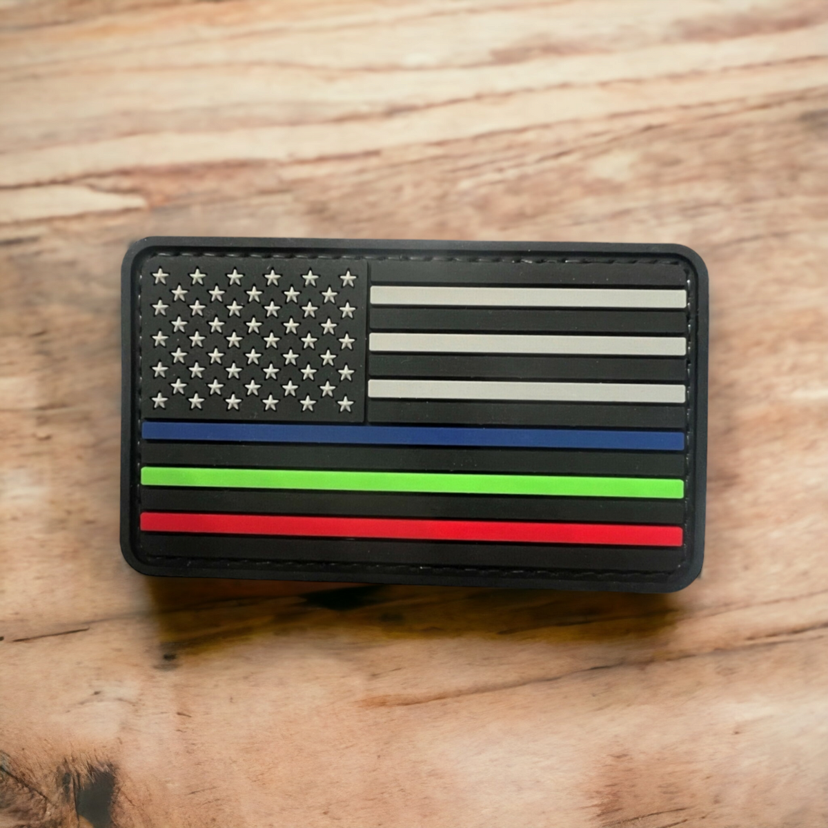 US Flag PVC Patch with Blue, Green, and Red Line