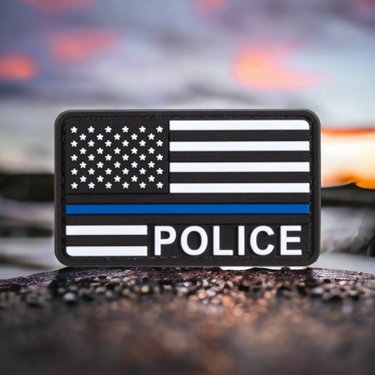 US Flag with POLICE Blue Line PVC Patch